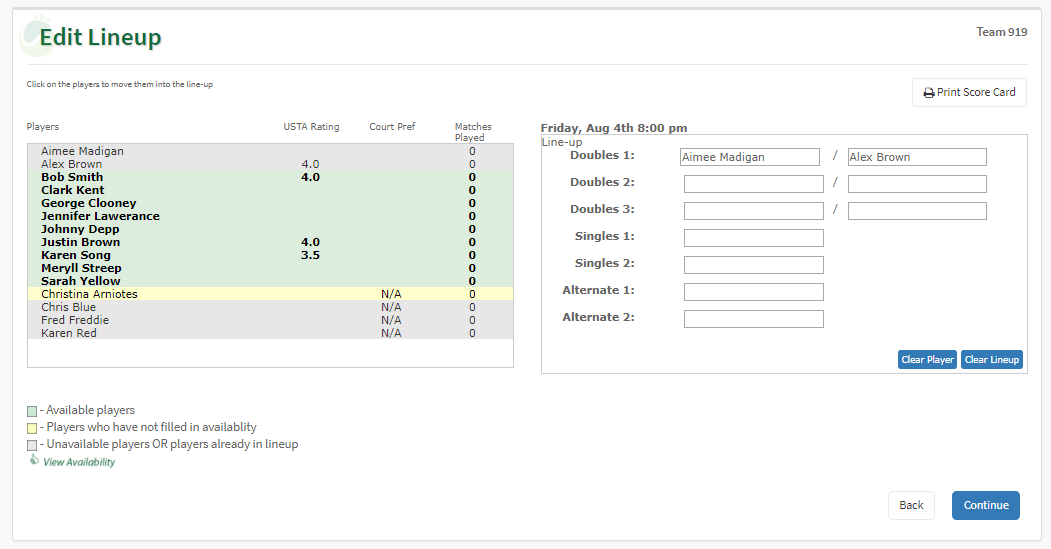 MTG Team Scheduler Team Lineup